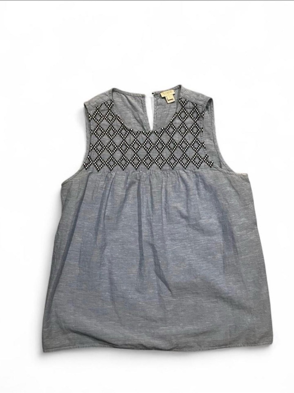 J. Crew  Sleeveless Tank with Embroidered Diamond Yoke